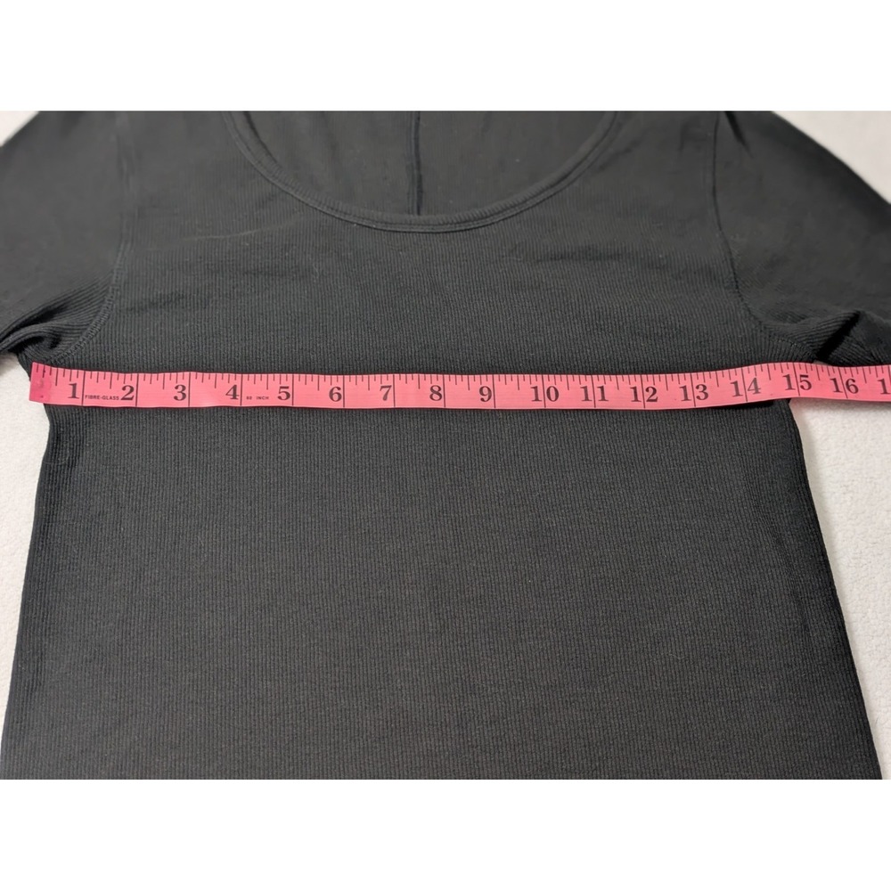 Quince Women Cotton Micro-Rib Elbow Sleeve Tee Black Sleeved Top Med - Picture 7 of 9
